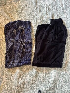 Boho Print & Solid Black Harem Pants - Navy and Black